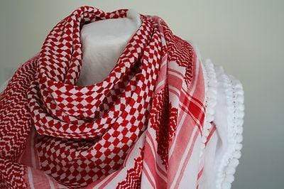 Red and White / 50 x 50 Inches (125 x 125 cm) Original Kuffiya Scarf | Project Palestine