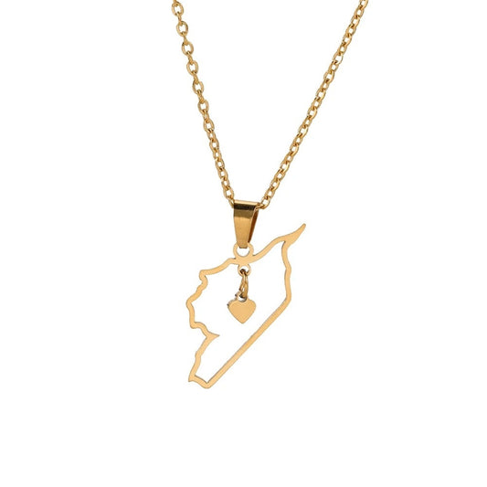 Syria Heart Geography Necklace/Chain