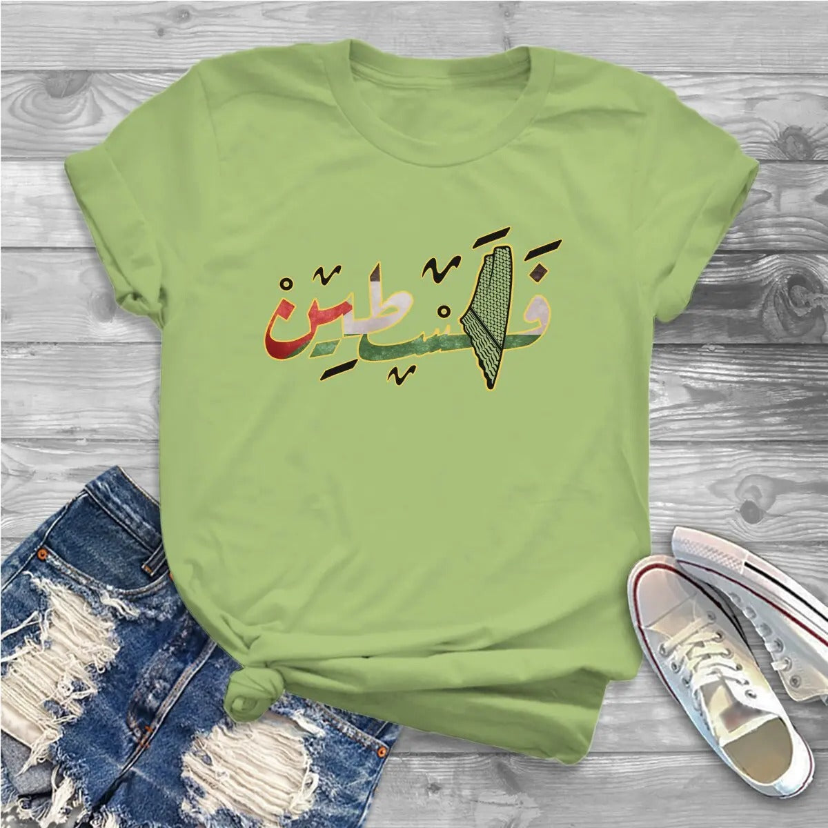 Matcha Green / XS Colored Arabic Palestine with Geography Shirt | Project Palestine