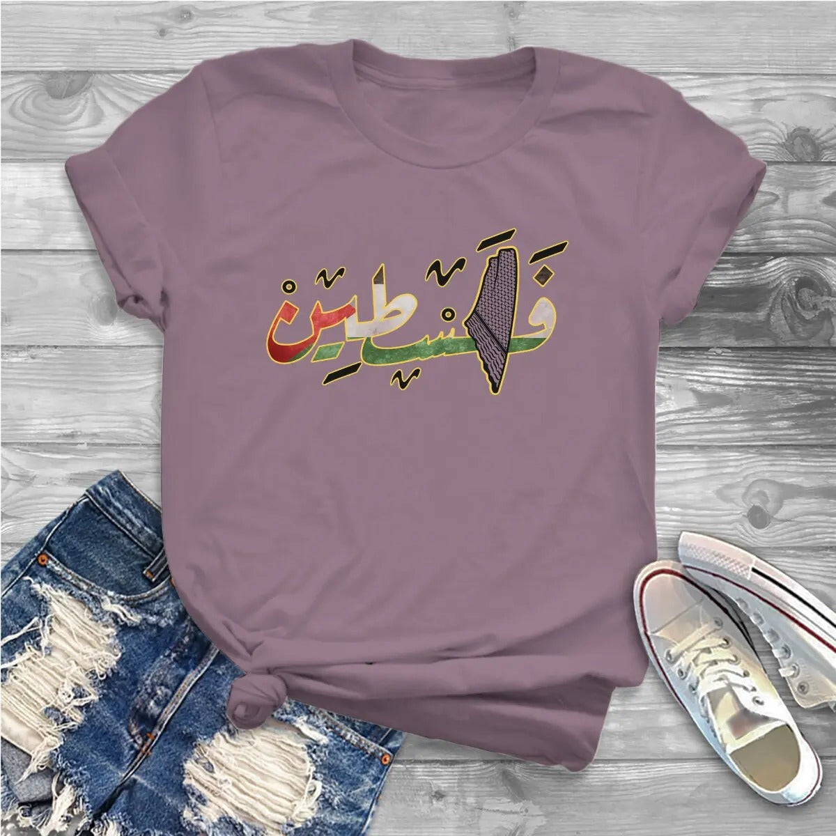 Light Purple / XS Colored Arabic Palestine with Geography Shirt | Project Palestine